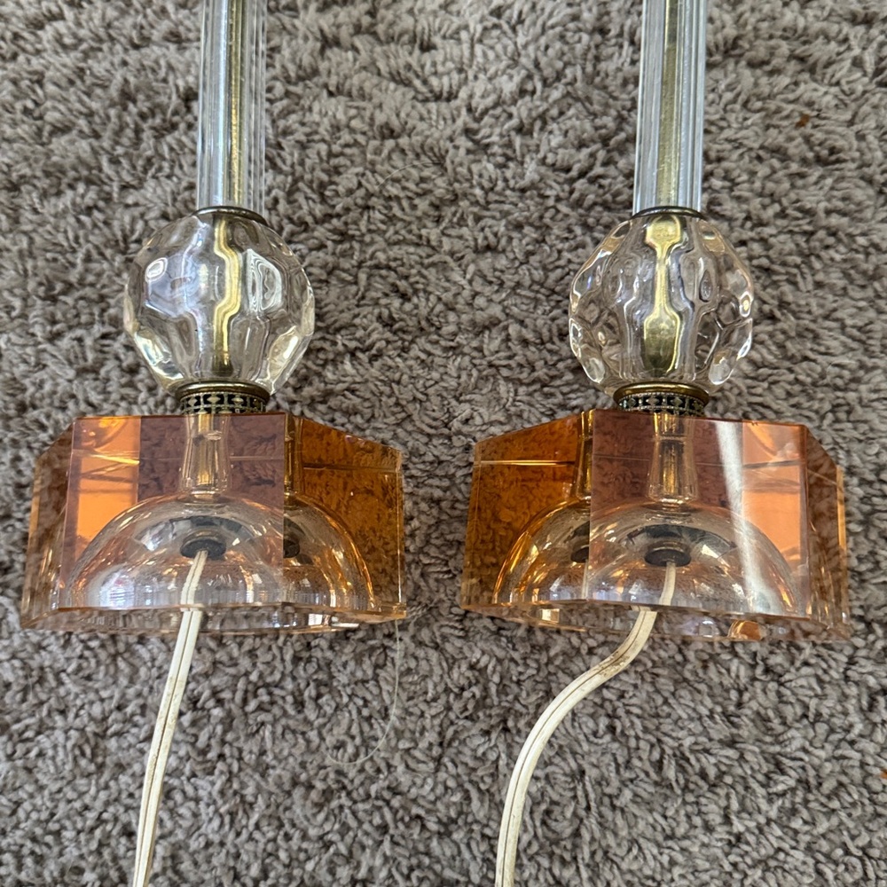 Set of 2 Vintage Glass Boudoir Lamps – 15” Tall - Picture 7 of 17